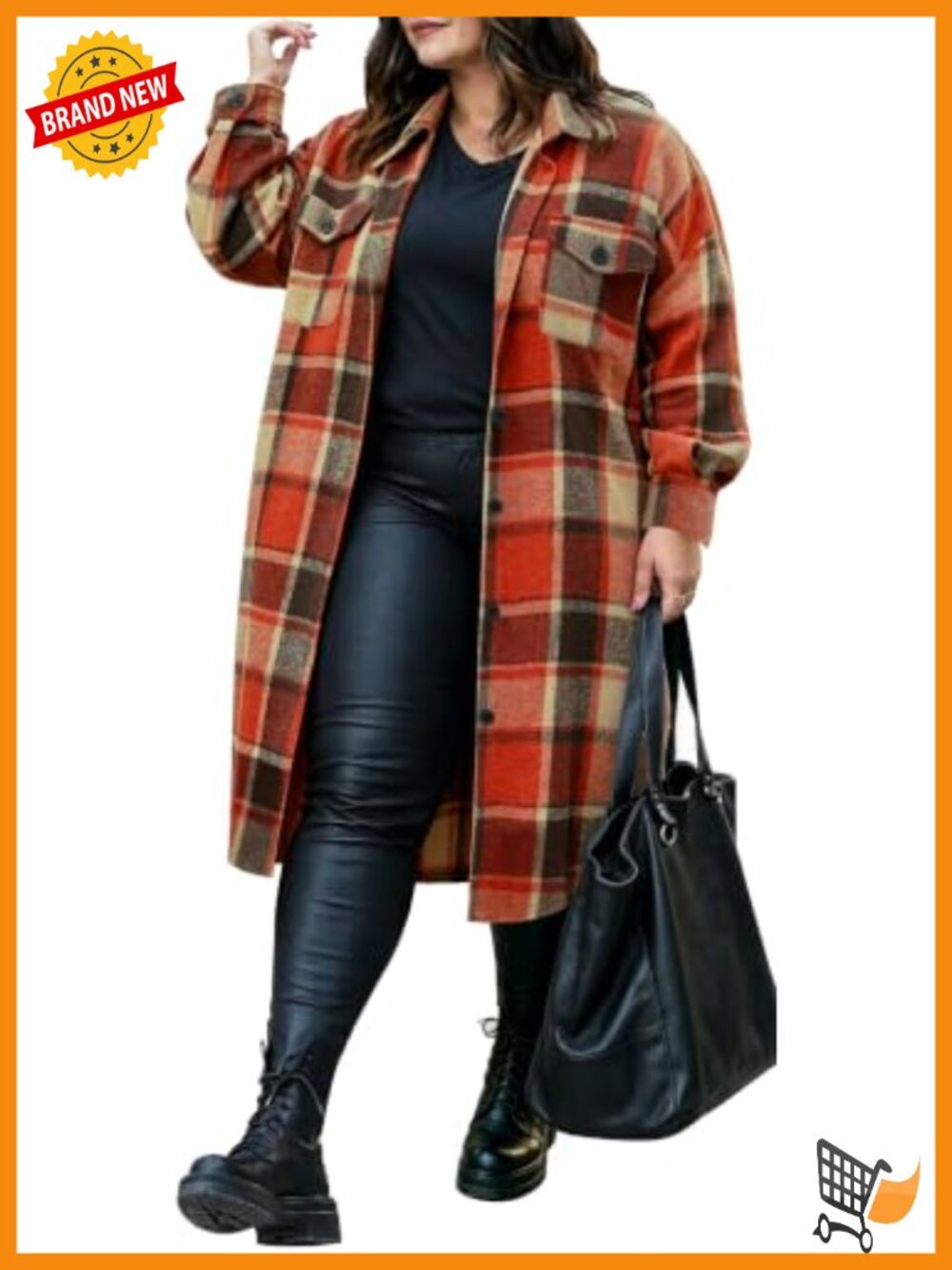 Plus Size Flannel Plaid Shacket Button Down Shirt Jacket Long Sleeve